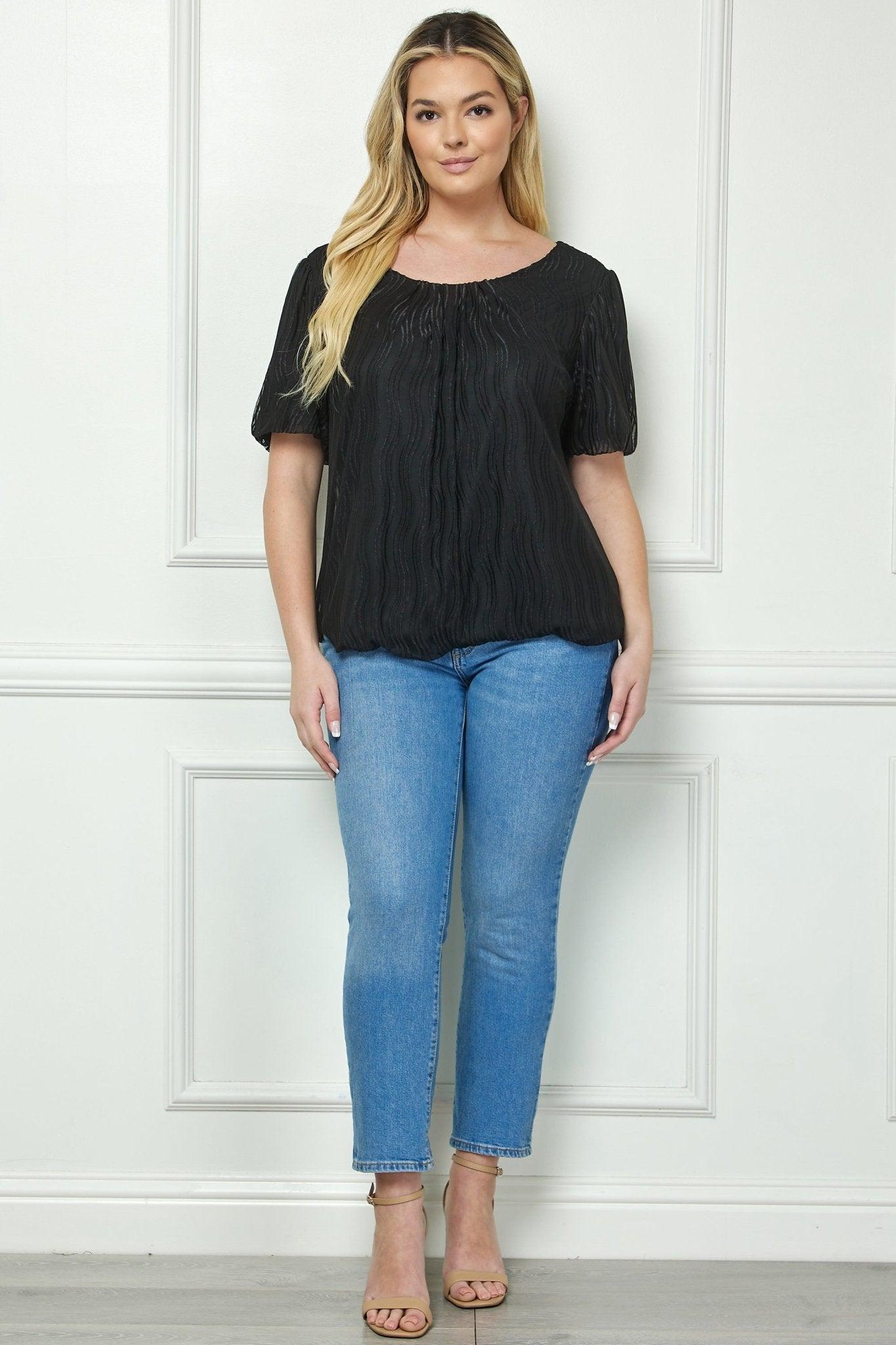 Short Puff Sleeve Scoop Neck Bubble Blouse - Plus product image