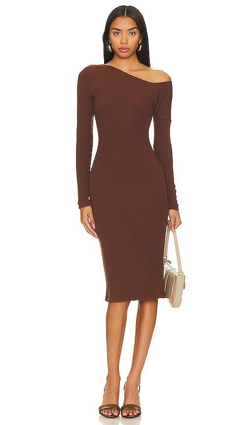 Enza Costa Knit One-shoulder Dress in Brown. Size S, XS. Product Image