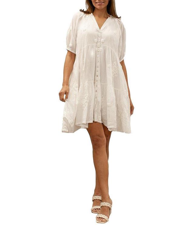 Karyn Seo Floral Embroidery V Neckline Short Sleeve Dress Product Image