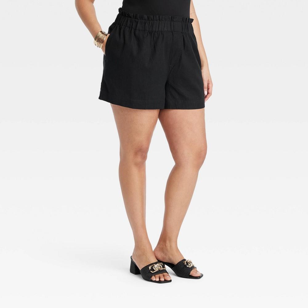 Womens High-Rise Linen Pull-On Shorts - A New Day Black XXL Product Image