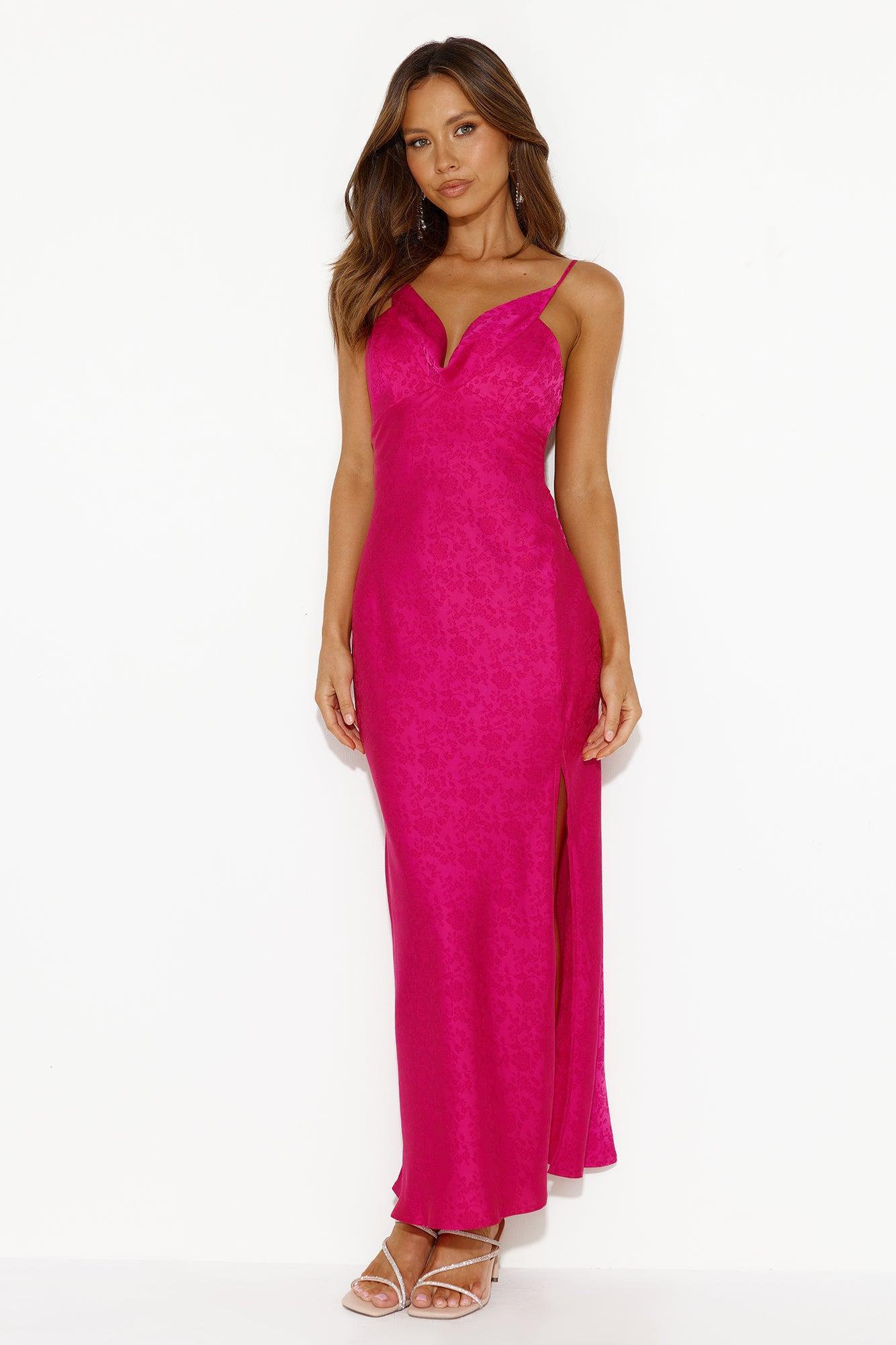 Ivy Forest Satin Maxi Dress Hot Pink Product Image