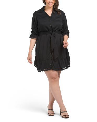 Plus Ruffle Trim Button Front Dress For Women Product Image