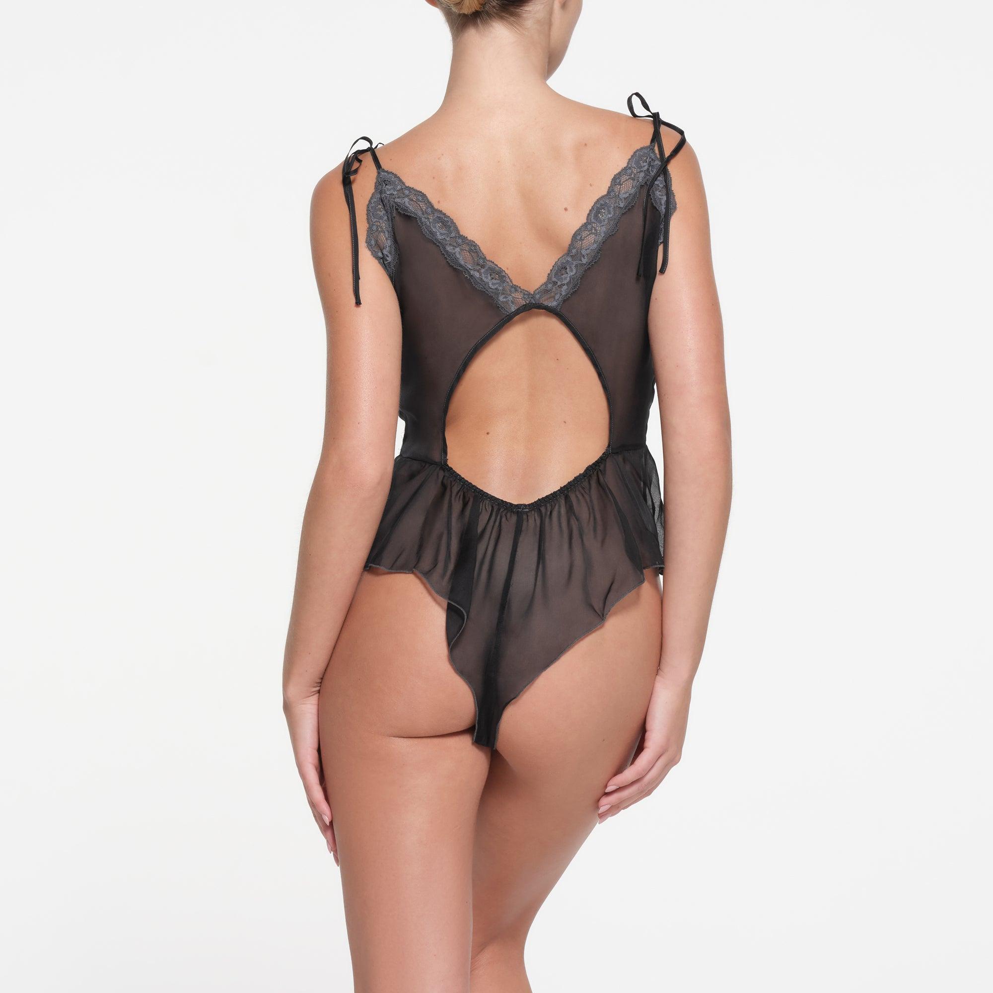 SKIMS ROMANCE LACE TIE FRONT TEDDY | ONYX Product Image