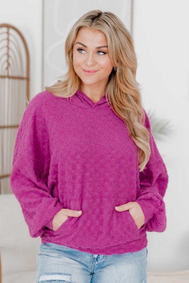 Holding On Magenta Brushed Knit Checkered Hoodie FINAL SALE Product Image