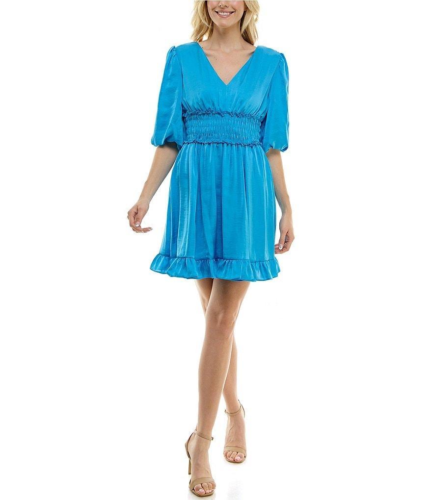 Taylor V Neckline 3/4 Sleeve Smocked Waist Dress Product Image