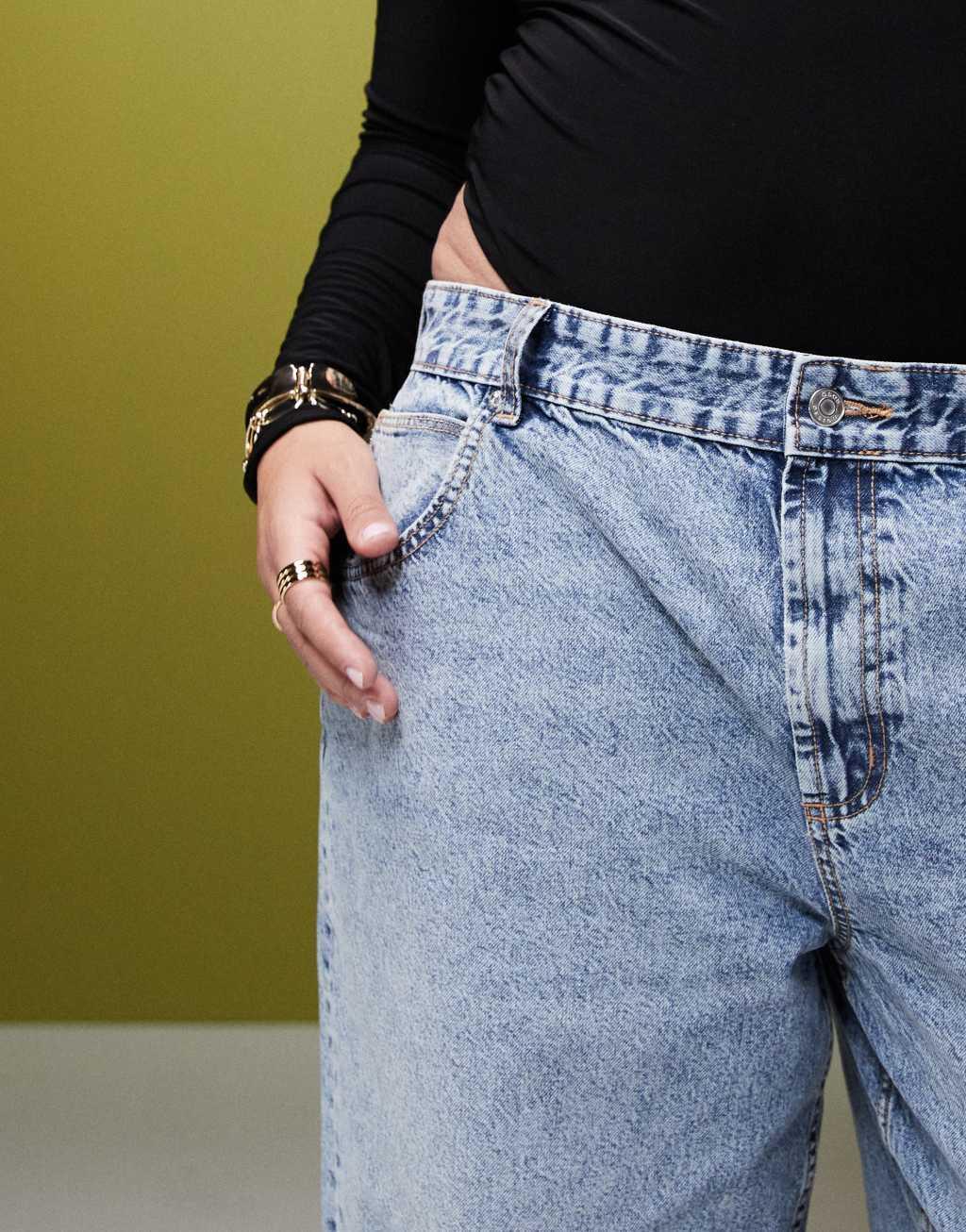 ASOS DESIGN Curve mid rise baggy boyfriend jeans in mid blue Product Image