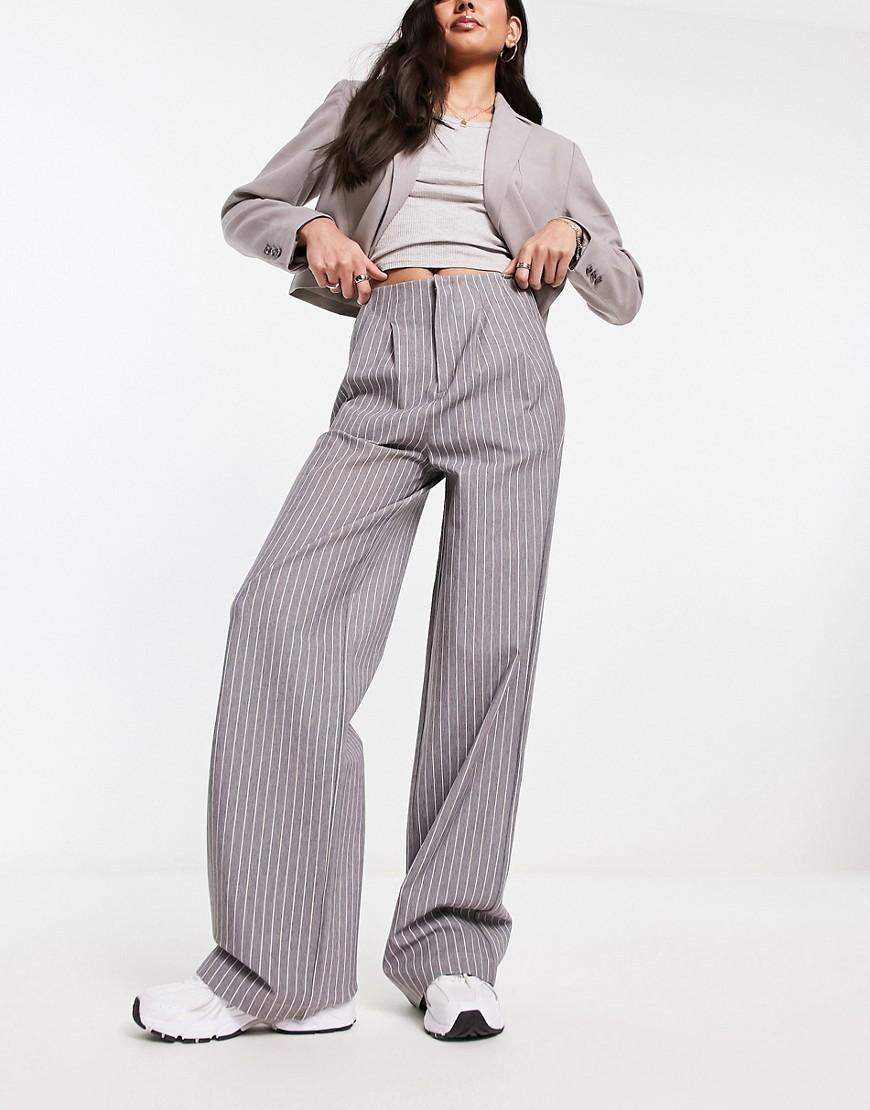 ASOS DESIGN premium stretch tailored pants in gray pinstripe product image