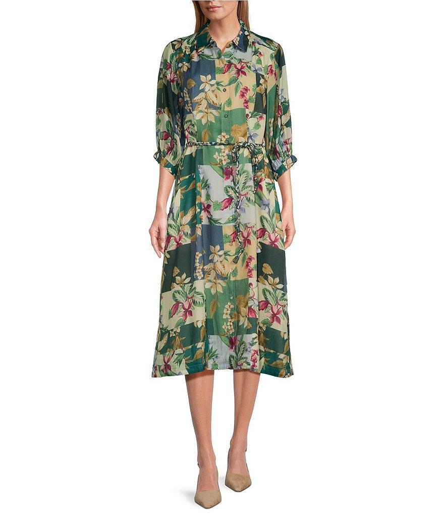 Tommy Bahama Hightide Floral Print Woven Long Sleeve Button Front Midi Shirt Dress Product Image