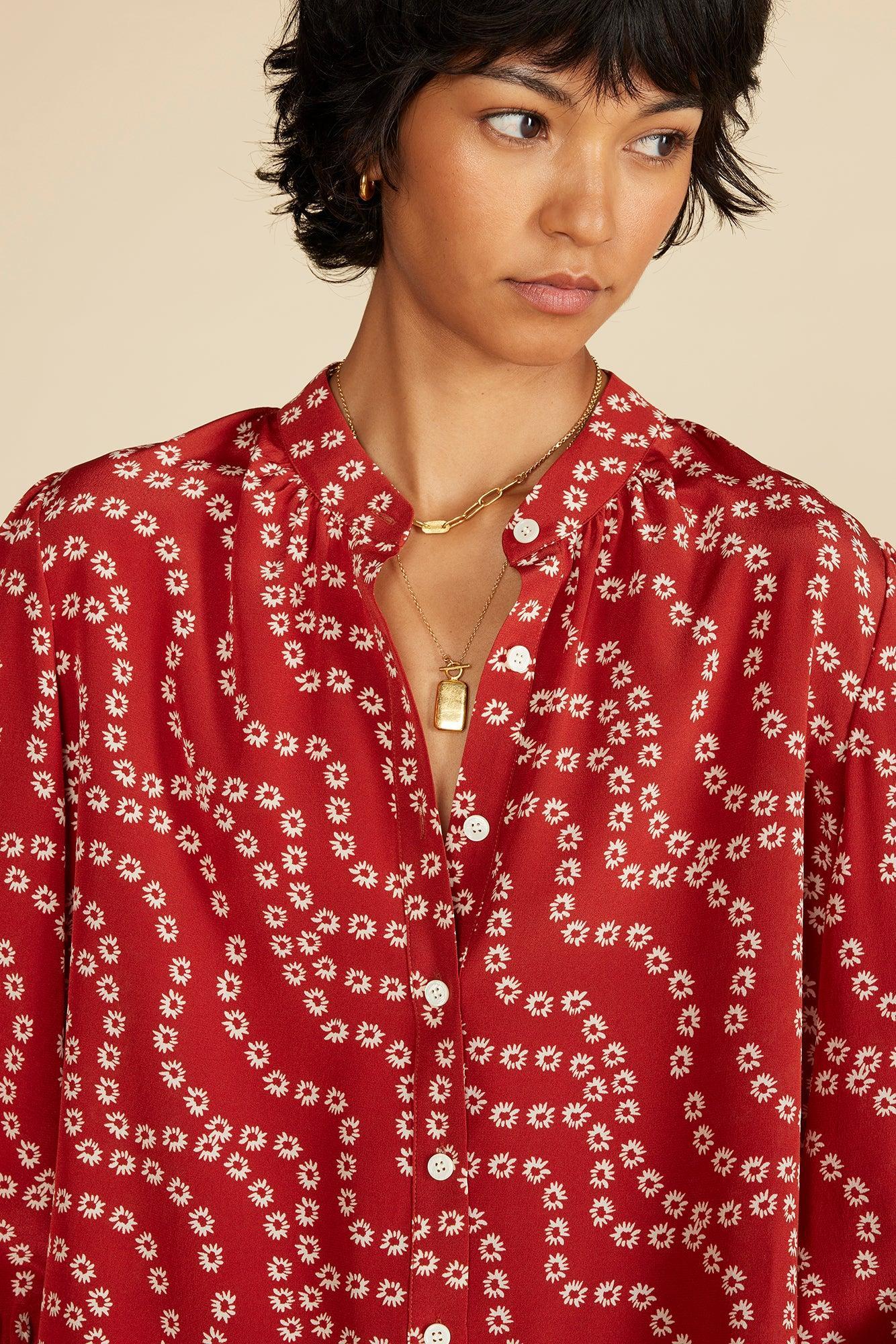 Charlotte Washable Silk Blouse - Rust Vannes Floral Print Product Image