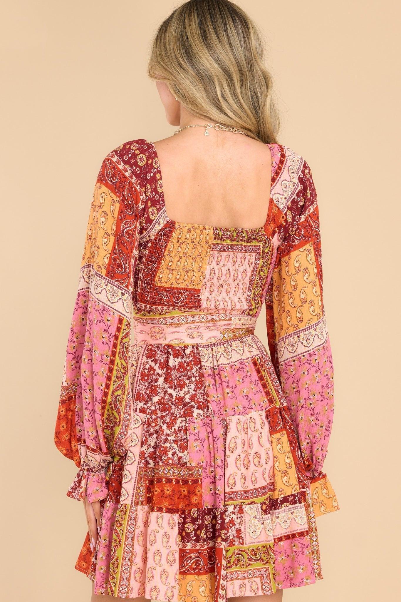 Aura True Meaning Rust Multi Patchwork Print Dress Pink Product Image