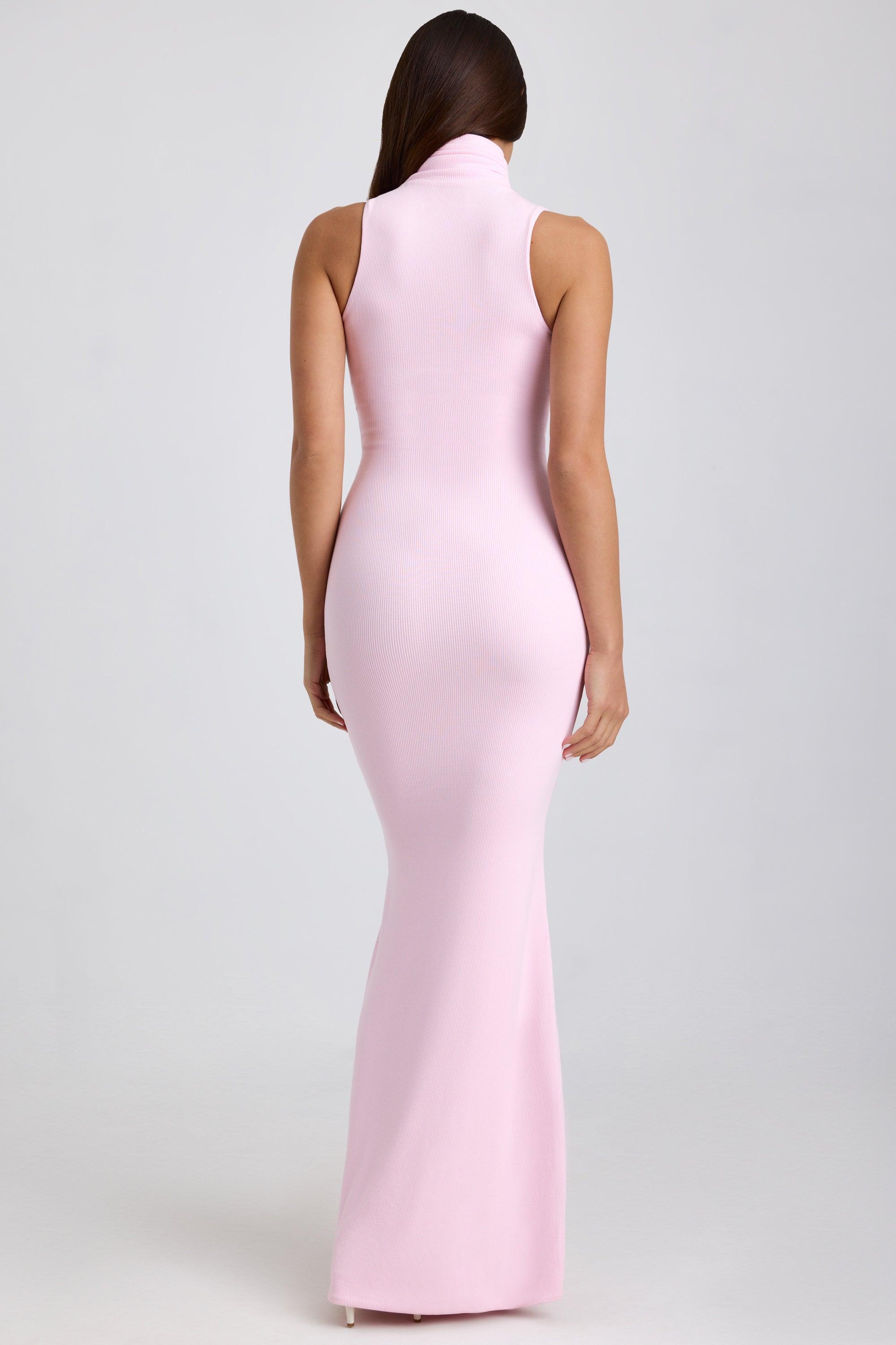 Ribbed Modal Turtleneck Maxi Dress in Blossom Pink Product Image