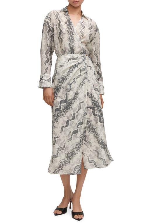 MANGO Snakeskin Print Long Sleeve Wrap Shirtdress Product Image