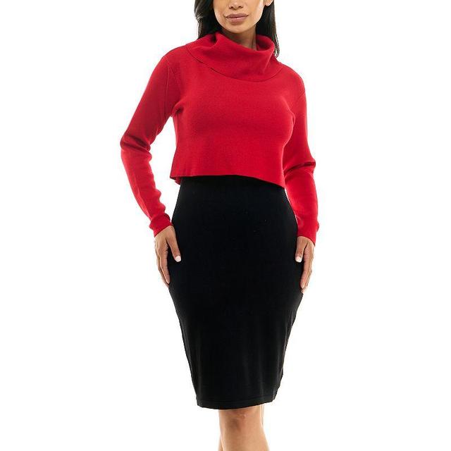 Womens Nina Leonard Colorblock Cowl Neck Sweater Dress Black Red Product Image