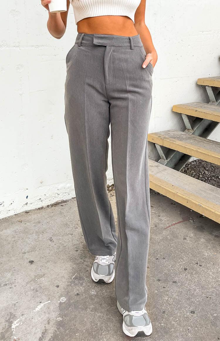 Cabo Grey Straight Leg High Waisted Tailored Pant Product Image