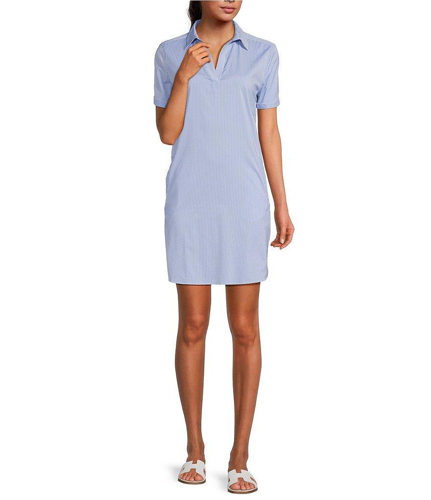 Southern Tide Kamryn brrr°® Intercoastal Stripe Print Short Sleeve Collared V-Neck Shift Dress Product Image