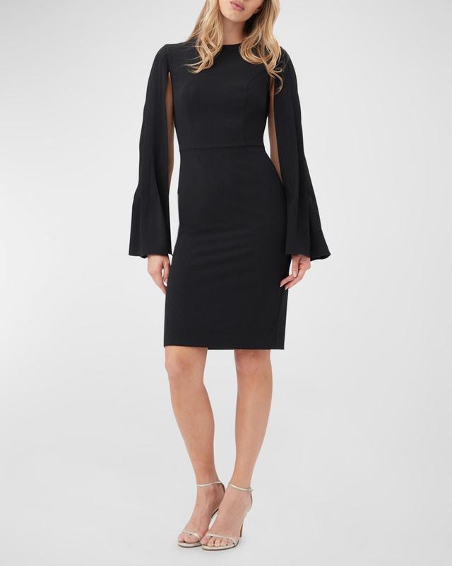 Trina Turk Monumental Woven Crew Neck Long Cape Sleeve Sheath Dress Product Image