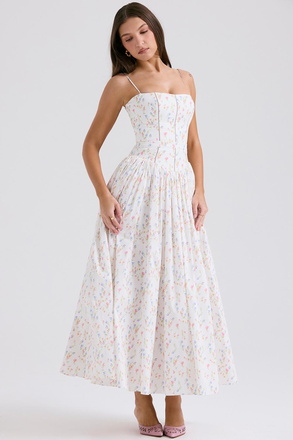 Ysabella White Posy Print Cotton Maxi Sundress Product Image