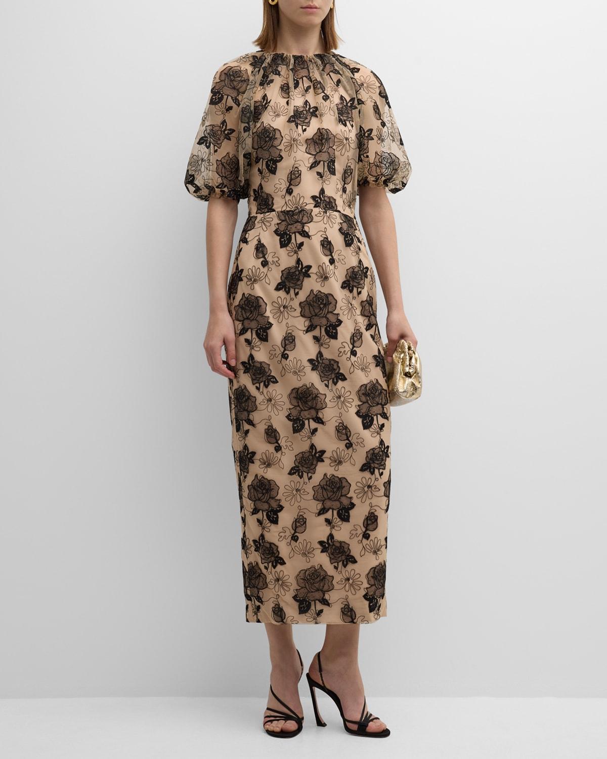 Naomi Sheath Dress with Floral Embroidery Product Image