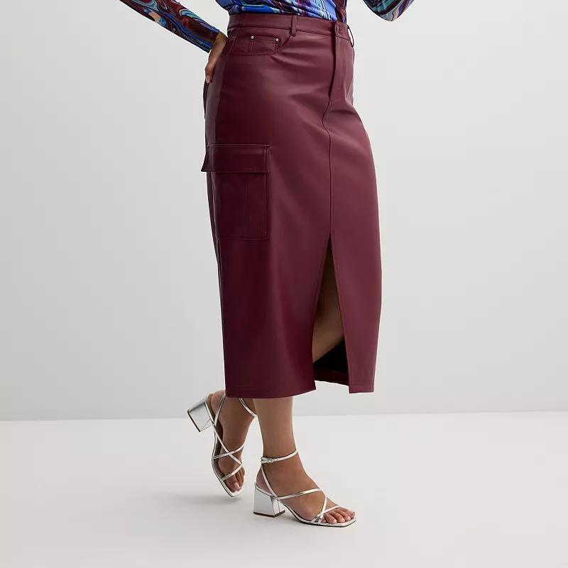 Womens INTEMPO Pleather Midi Skirt Product Image