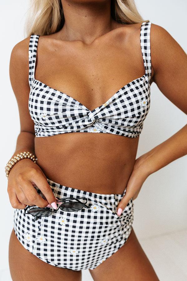 Tanning In Tulum Gingham Bikini Top in Black Product Image