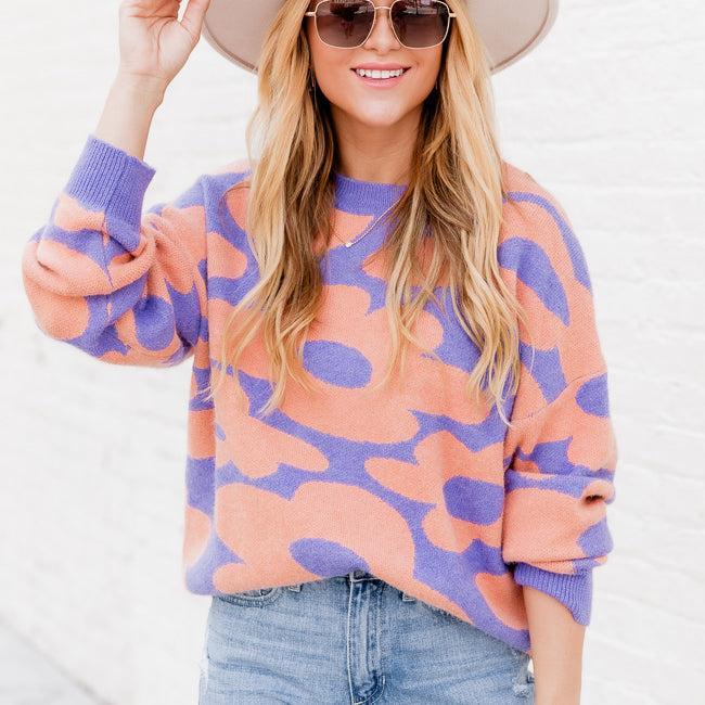 At My Best Purple And Orange Floral Sweater  FINAL SALE Product Image