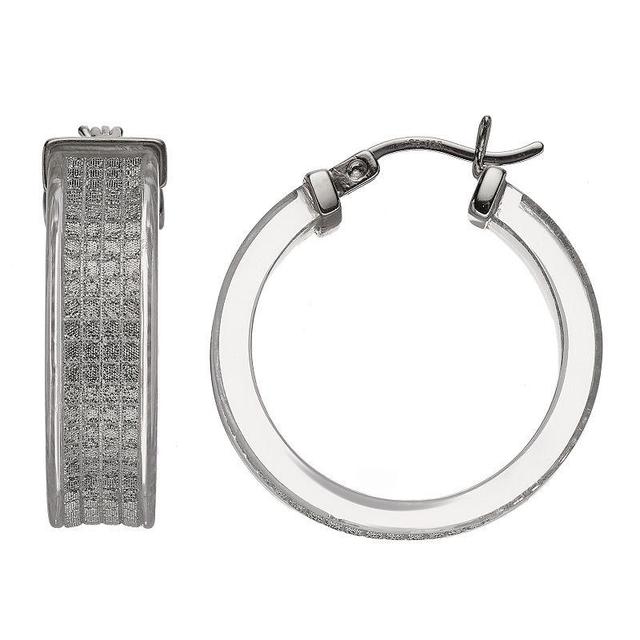 AMORE by SIMONE I. SMITH Platinum Over Silver Lucite Glitter Hoop Earrings, Womens, Grey Product Image