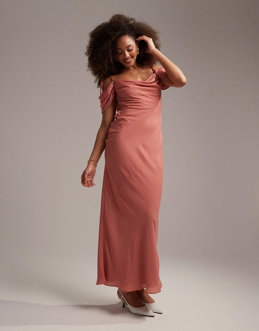 ASOS DESIGN Bridesmaid cowl front maxi dress with cold shoulder detail Product Image