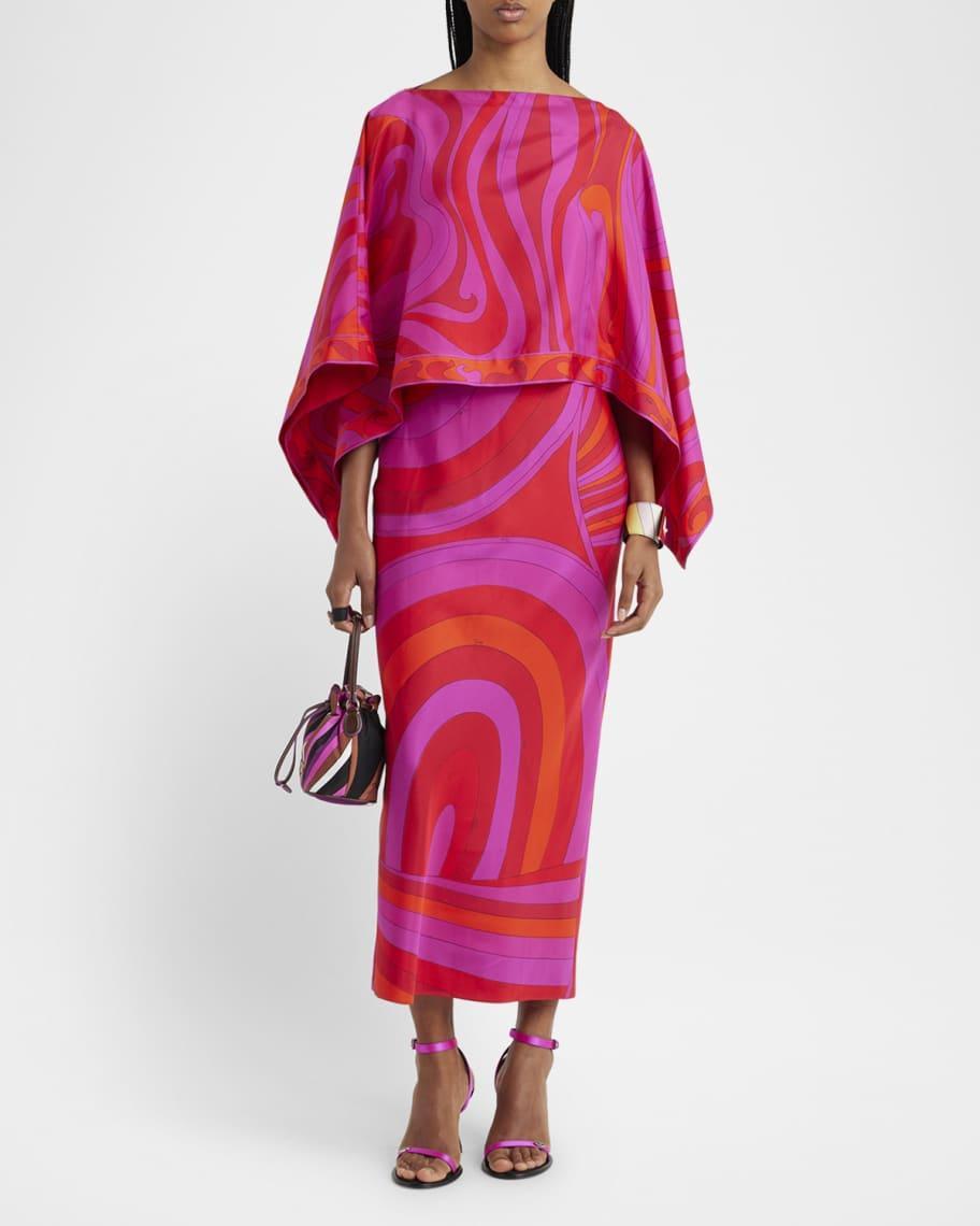 Marmo-Print Cape Midi Dress Product Image