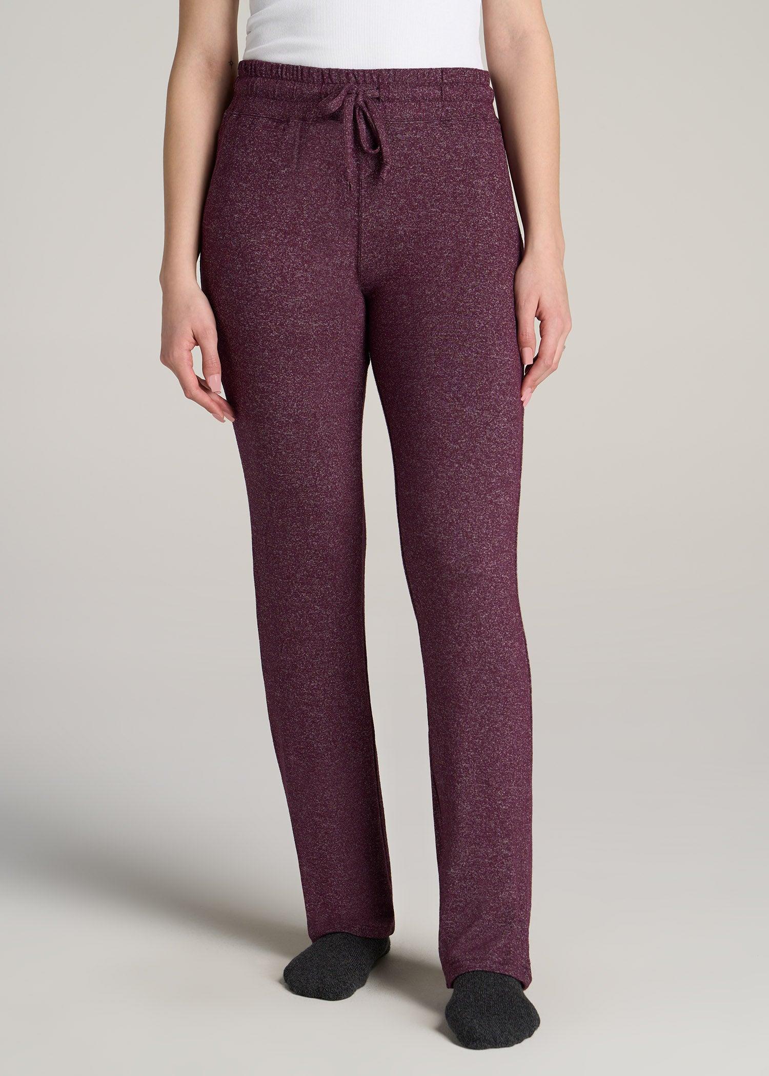 Open-Bottom Cozy PJ Lounge Pants for Tall Women in Beetroot Mix Female Product Image