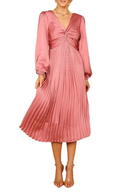 Petal & Pup Noelle Long Sleeve Pleated Satin Midi Dress Product Image