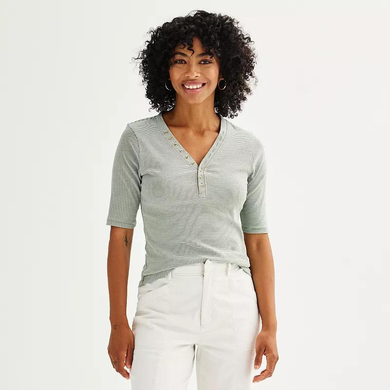 Womens Sonoma Goods For Life Stripe Henley Top Manolo Green Stripe Product Image