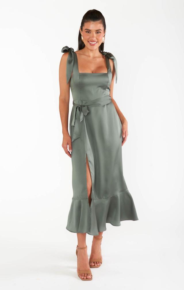 Claire Midi Dress ~ Deep Sage Luxe Satin Product Image