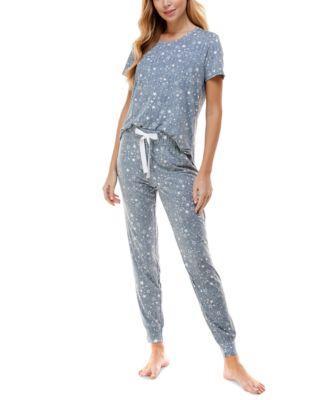 Printed Short Sleeve Top & Jogger Pajama Set Product Image