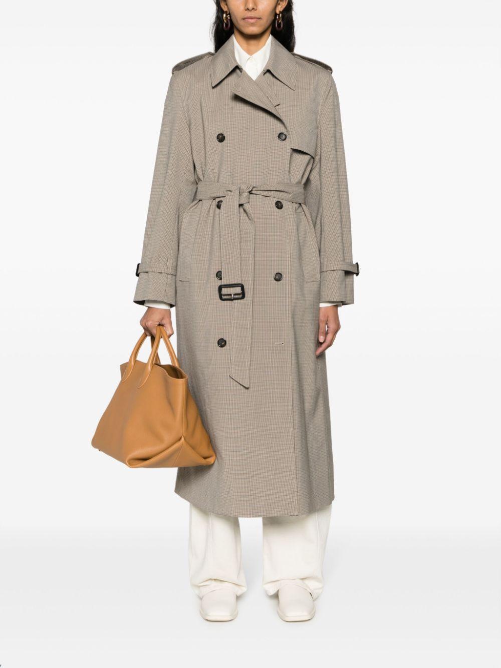 Check-pattern Belted Trench Coat In Biscuit,beige Product Image