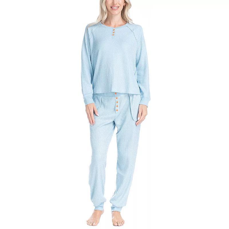 Womens Ocean Pacific Waffle Knit Pajama Top & Pajama Bottoms Set Product Image