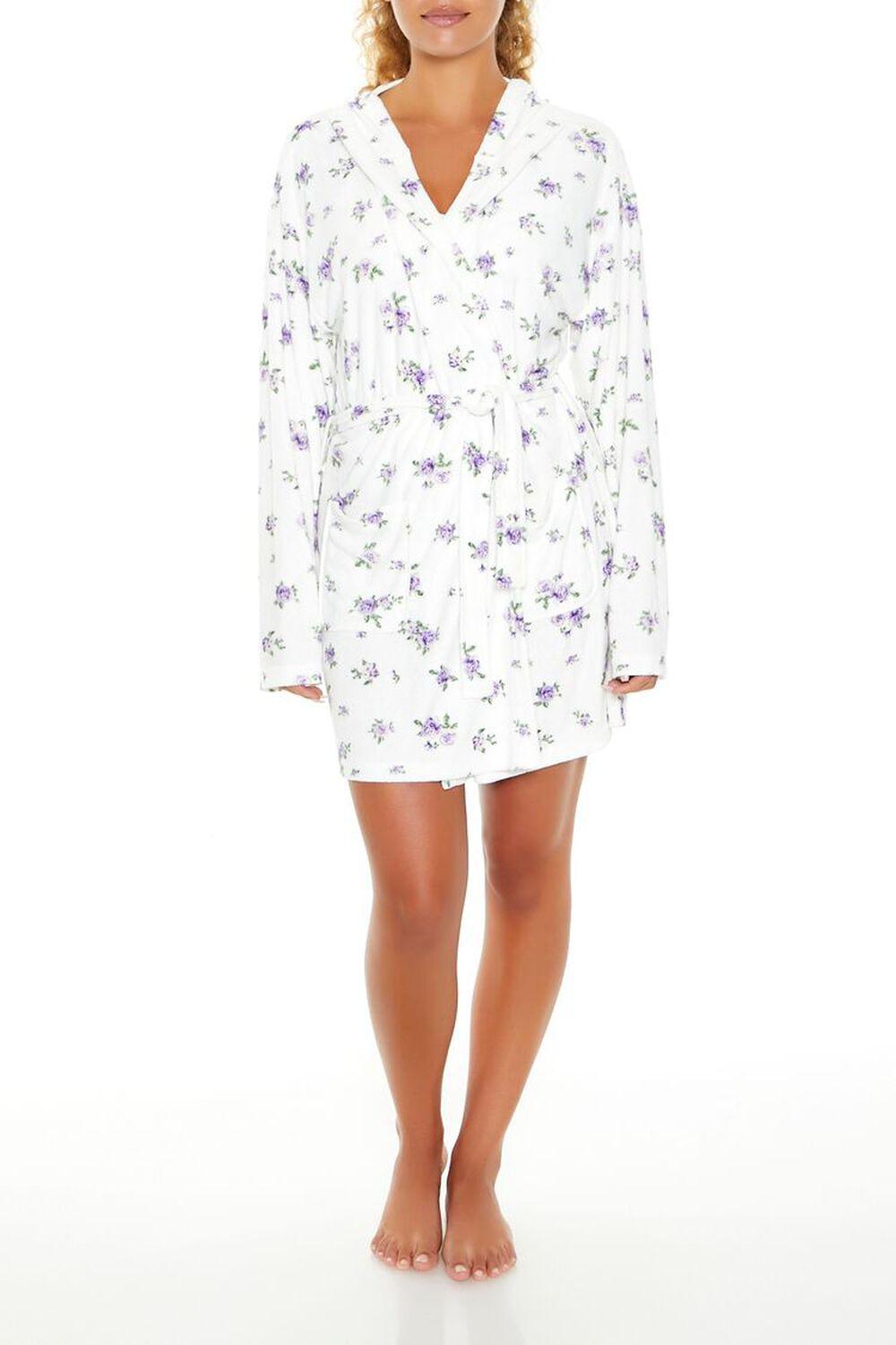 Hooded Rose Print Tie-Waist Robe | Forever 21 Product Image