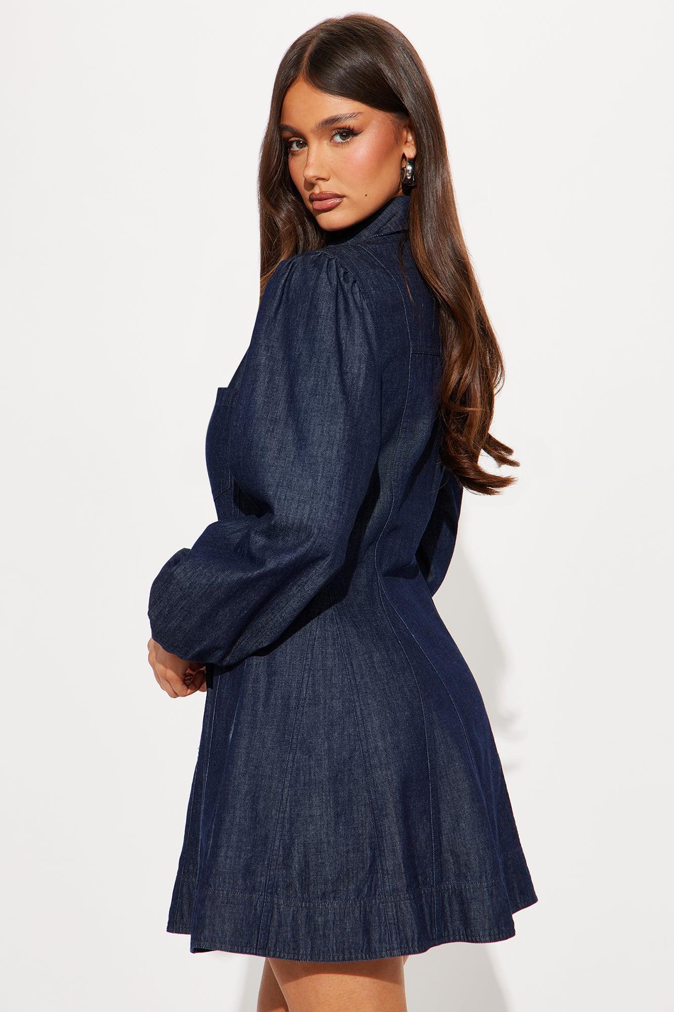 Down South Denim Mini Dress - Dark Denim Product Image