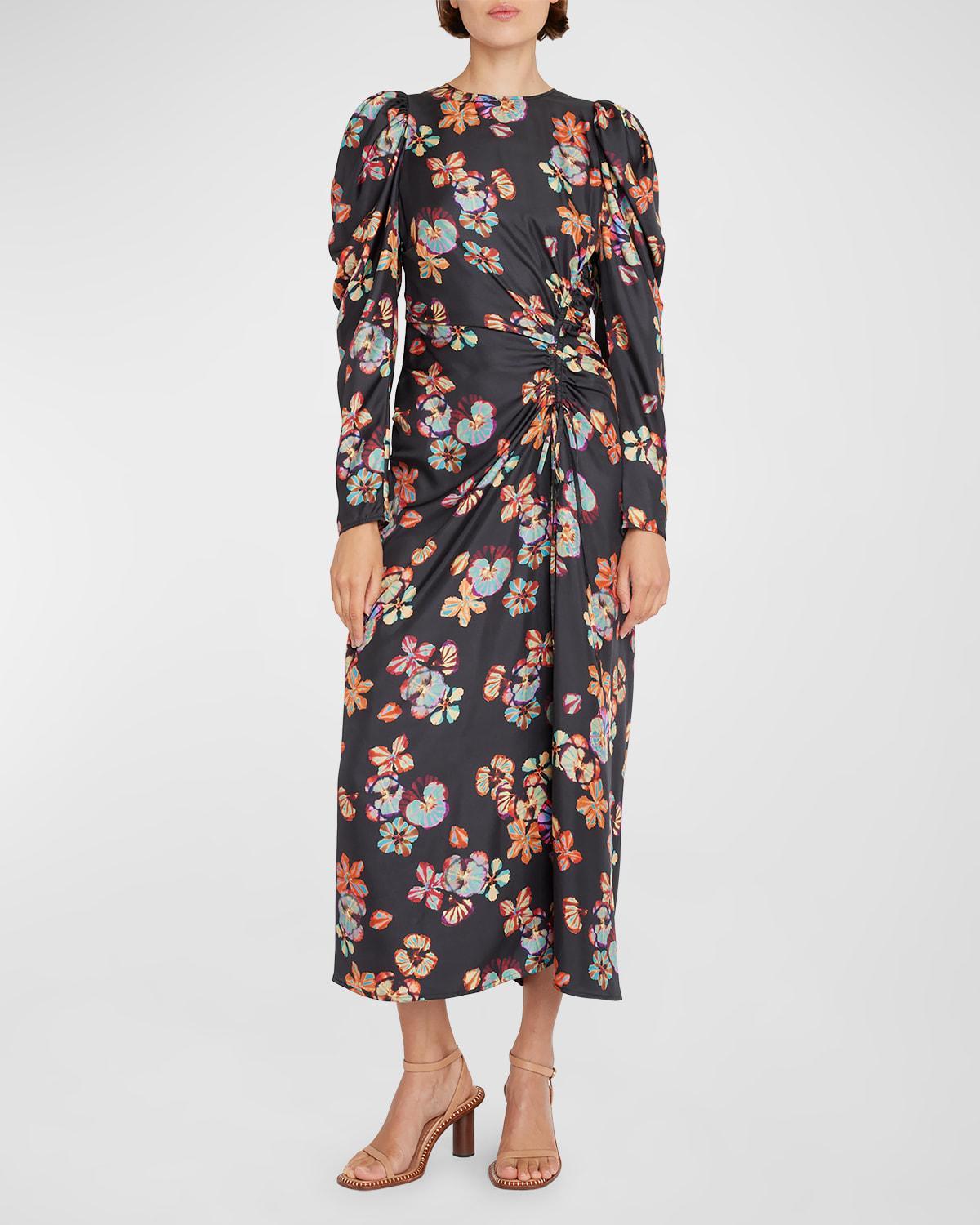 Amalie Twisted-Front Floral Silk Midi Dress Product Image