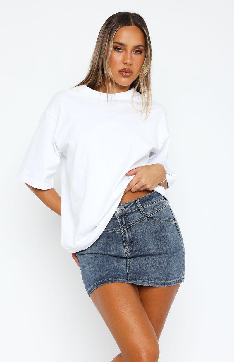 Let's Get Away Denim Mini Skirt Vintage Blue Product Image