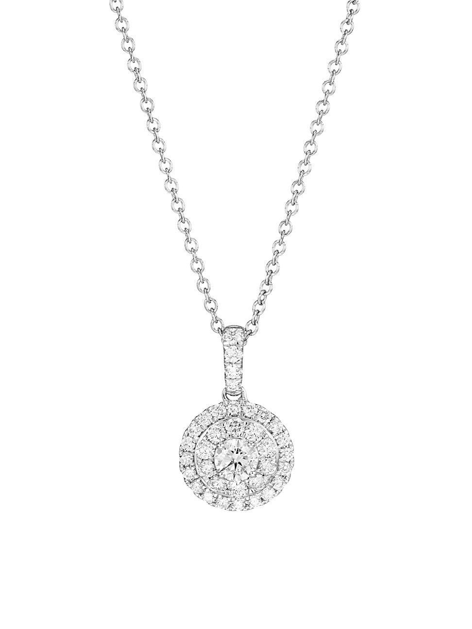 Womens 14K White Gold & 1 TCW Diamond Halo Pendant Necklace Product Image