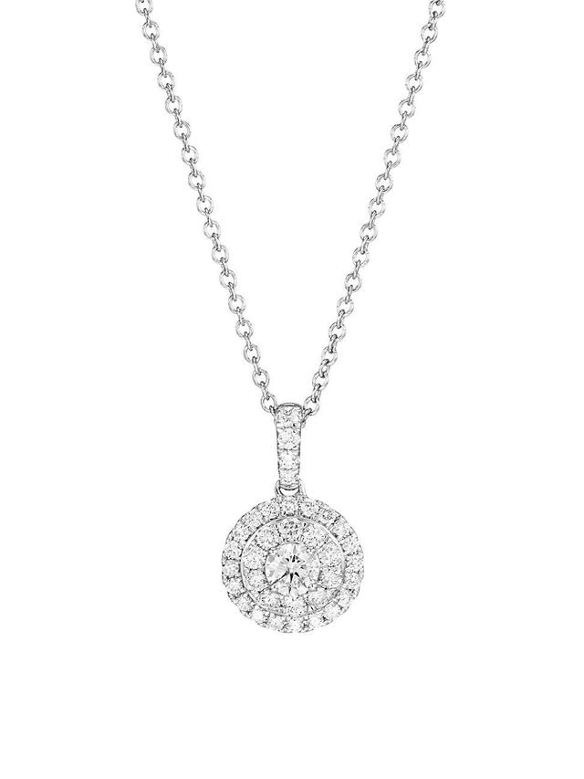 Womens 14K White Gold & 1 TCW Diamond Halo Pendant Necklace Product Image