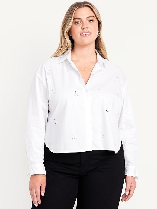 Embellished Cropped Button-Down Shirt Product Image