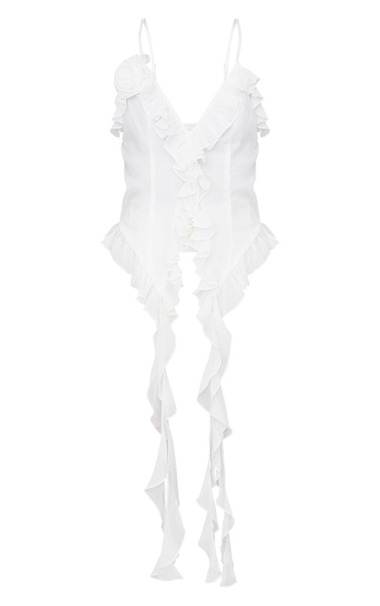 White Chiffon Frill Floral Applique Long Top Product Image