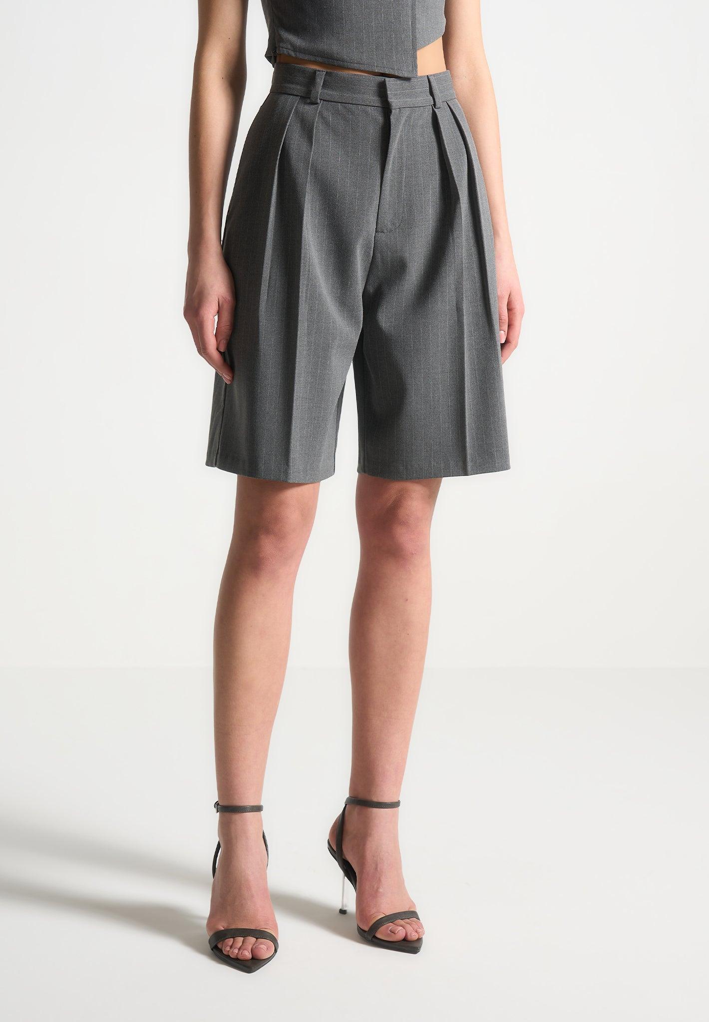 Pinstripe Tailored City Shorts - Grey Female product image