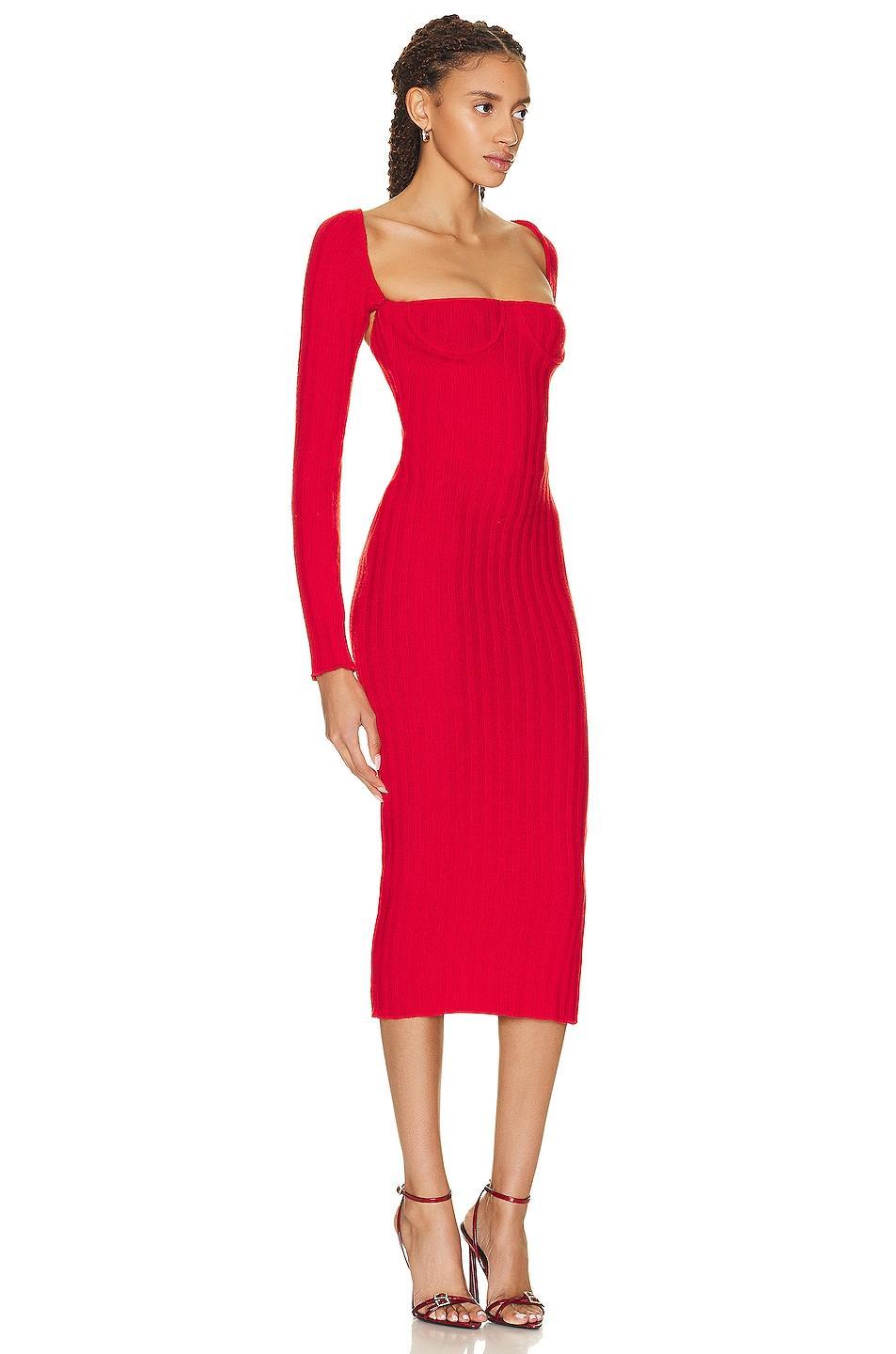 LaQuan Smith Off The Shoulder Midi Dress Red. (also in ). Product Image