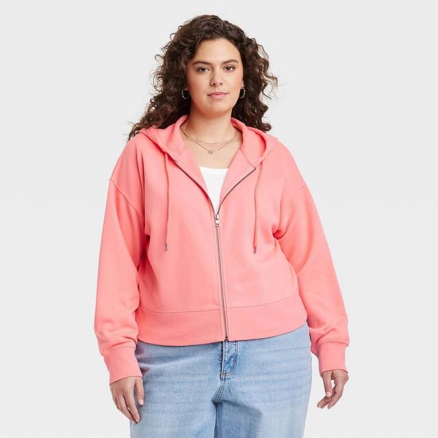 Womens Cropped Full Zip Hoodie Sweatshirt - Universal Thread Coral 2X Product Image