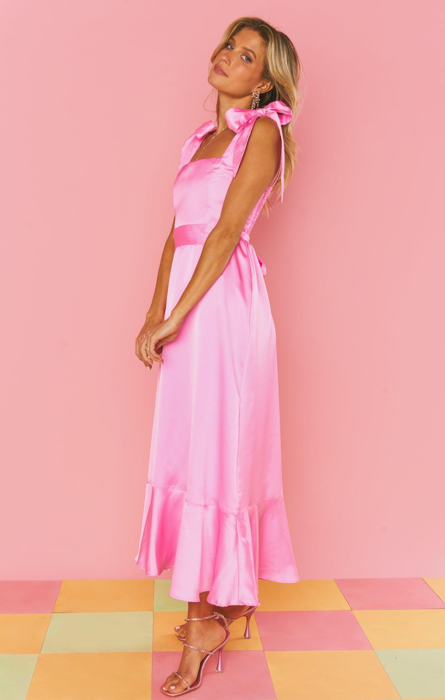 Garden Midi Dress ~ Pink Luxe Satin Product Image