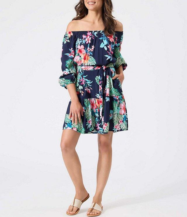 Tommy Bahama Island Cays Floral Print Off-the-Shoulder Swim Cover Up Dress Product Image