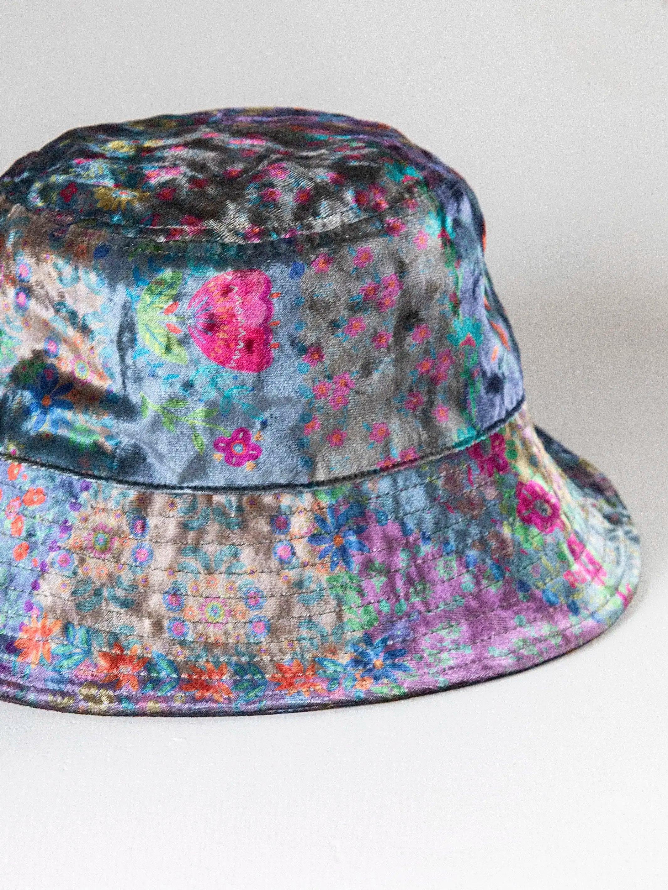 Printed Velvet Bucket Hat - Vintage Rose Patchwork Product Image