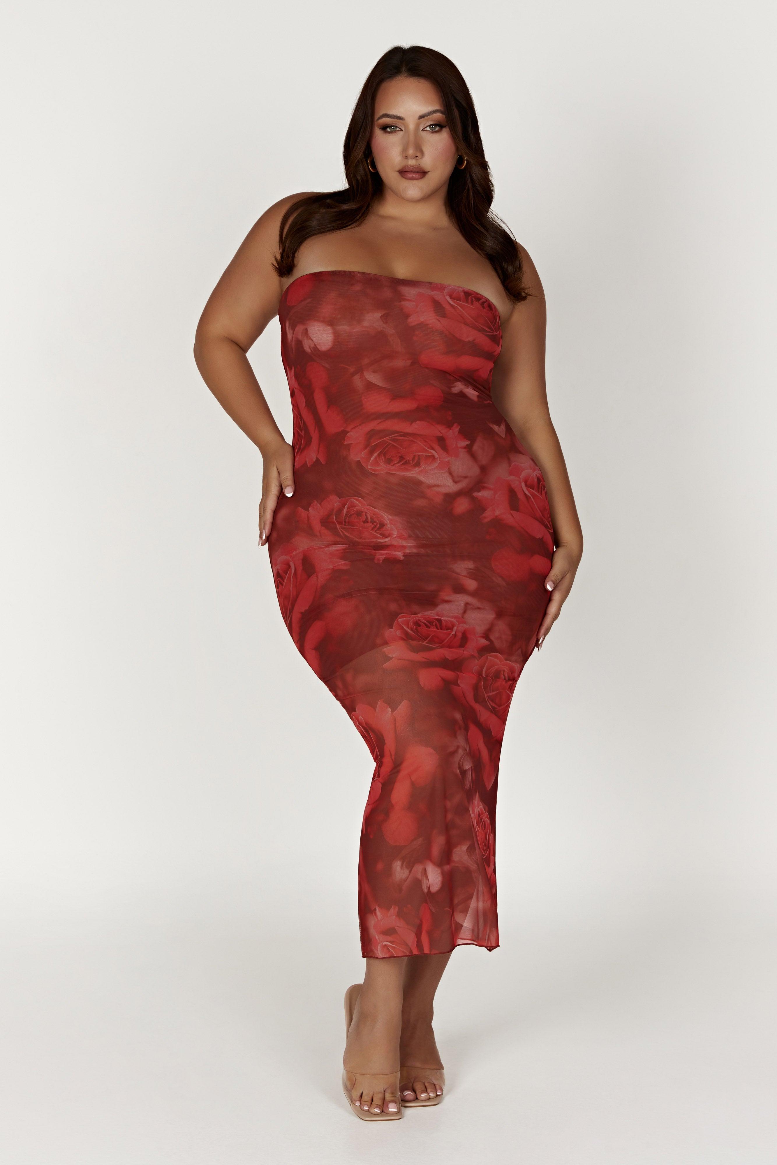 Aphrodite Strapless Mesh Dress - Oversized Rose Print Product Image